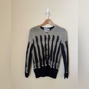 Moschino New Dancers Legs Cardigan Sweater Top Black Cream Size 8